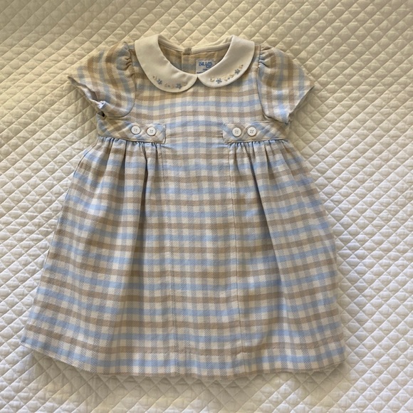 Luli & Me Other - Luli & Me Blue brown Plaid Baby Girls Dress hand embroidered collar 24m